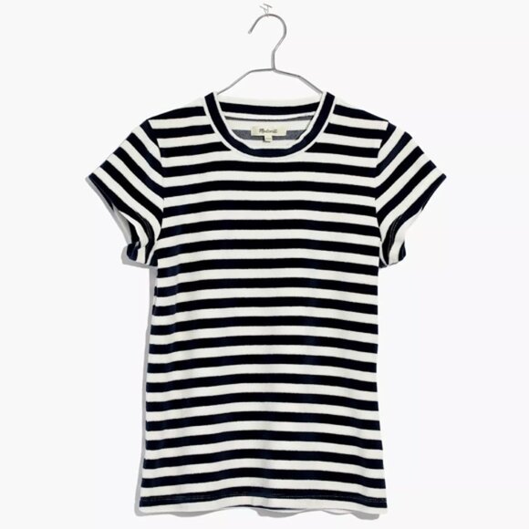 Madewell B/W Meg Stripe Velour Crewneck Tee XS - Picture 2 of 4